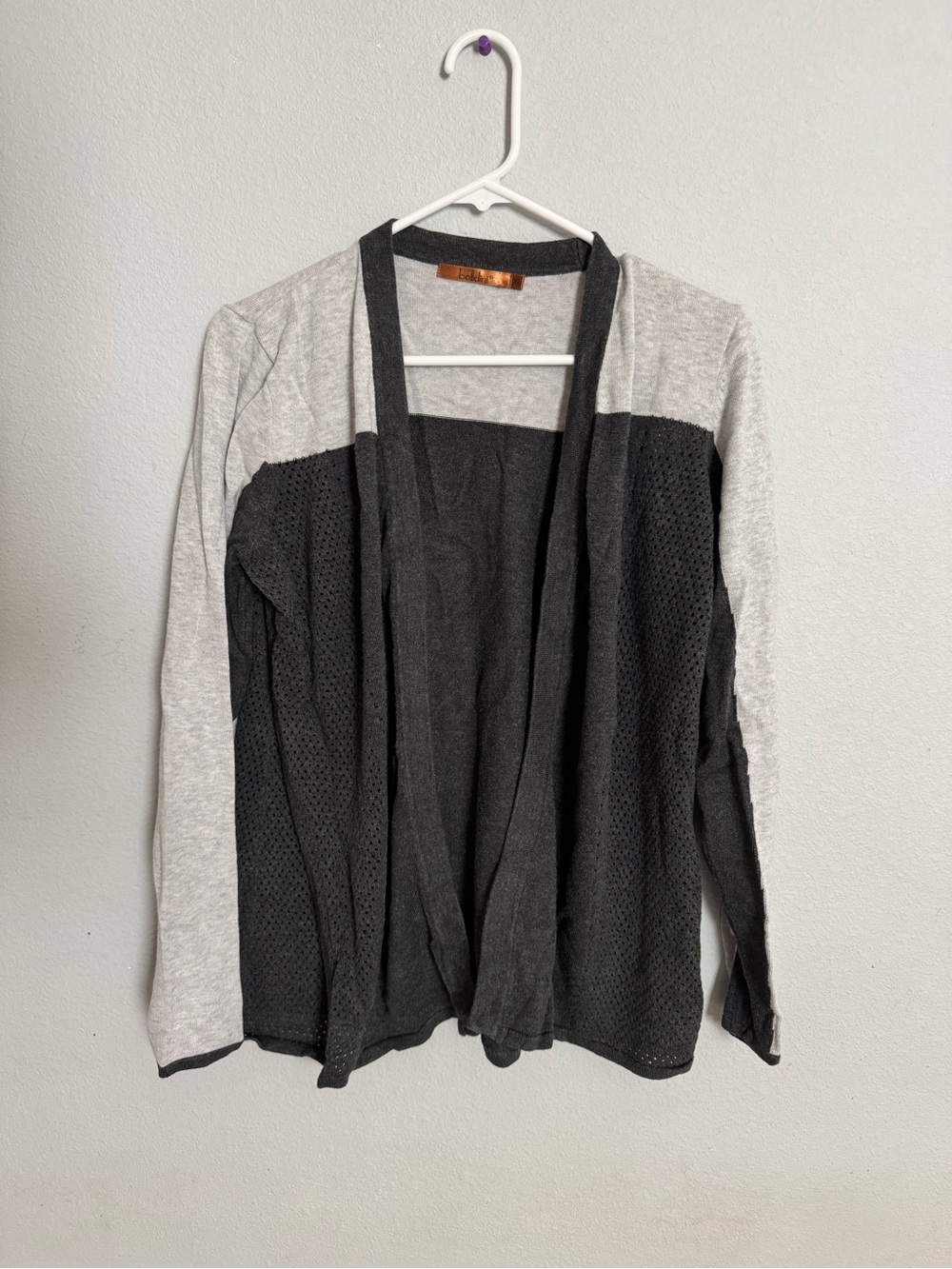 Women's Two-Tone Open Cardigan Sweater - Black & Light Gray